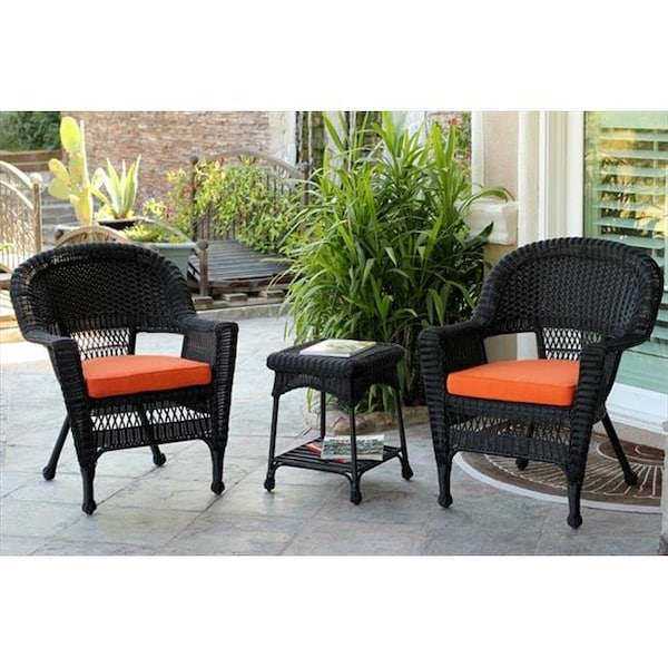 Jeco Jeco W00207_2-CES016 3 Piece Black Wicker Chair And End Table Set With Orange Cushion W00207_2-CES016 - main